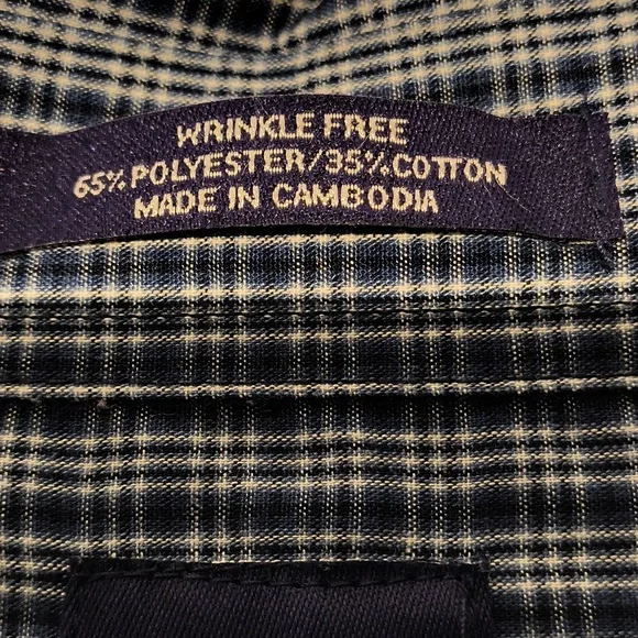 Arrow men's long sleeve button-down shirt large blue/white plaid check - Picture 9 of 11